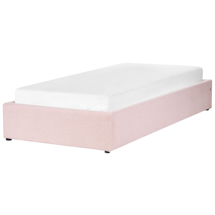 Beliani - DINAN - Eenpersoonsbed - Pastelroze - 90 x 200 cm - Bouclé