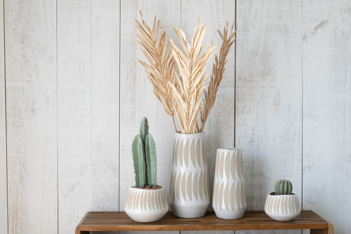 J-Line vaas Kai - keramiek - beige|wit - large - 40 cm hoog