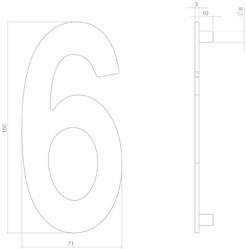 Intersteel Huisnummer 6 rvs mat zwart