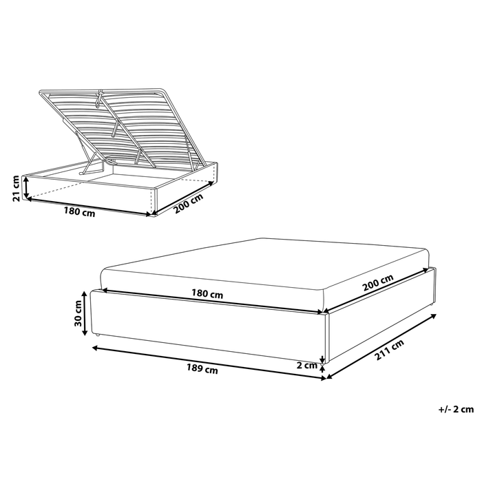 Beliani - DINAN - Tweepersoonsbed - Grijs - 180 x 200 cm - Polyester
