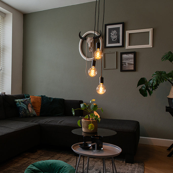 QAZQA Industriële hanglamp zwart 3-lichts - Facil