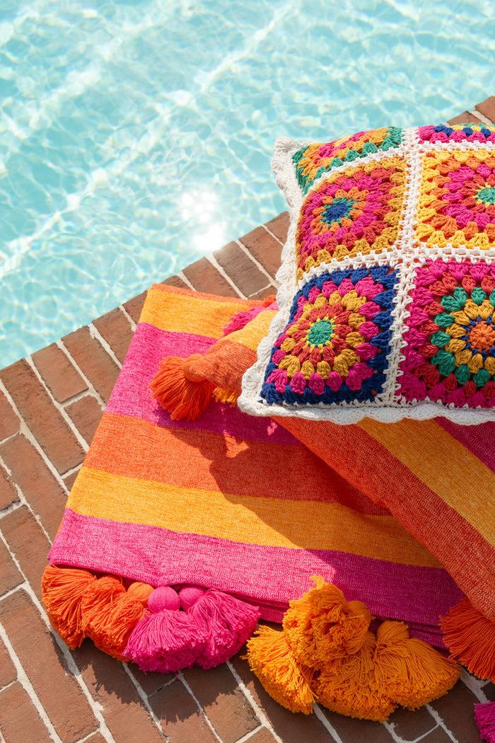 J-Line plaid Strepen + Kwastjes - katoen - mix