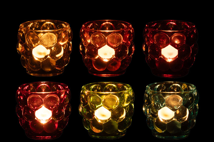J-Line theelichthouder Lopa - glas - mix - 6 stuks