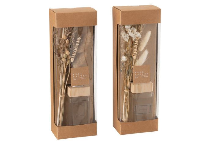 J-Line geurolie + bloemen - glas - naturel - 2 stuks