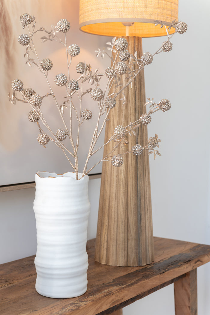 J-Line vaas Lijnen - porselein - wit|goud - 26.5 cm hoog