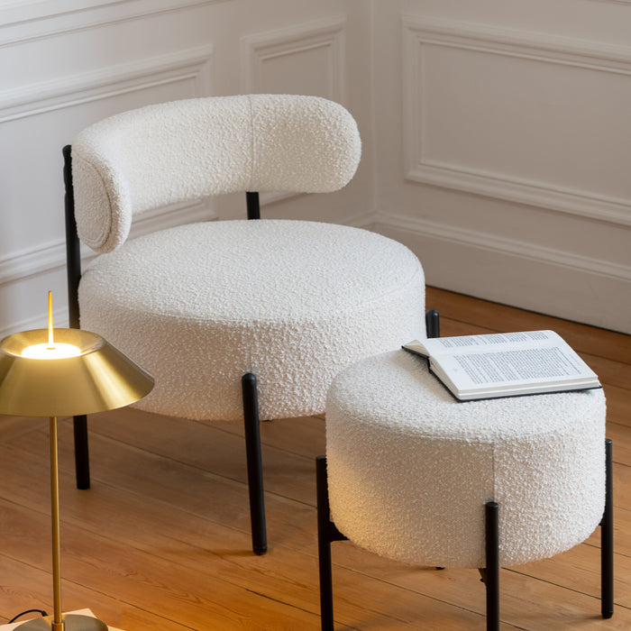 J-Line loungestoel Bouclé - multiplex|polyester - wit|zwart