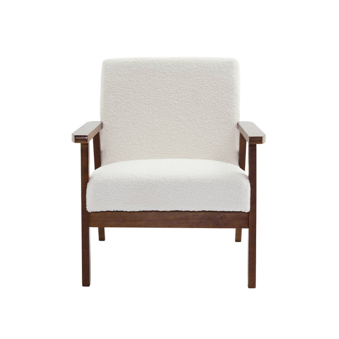 sweeek - Scandinavische fauteuil in boucléstof en licht walnoot
