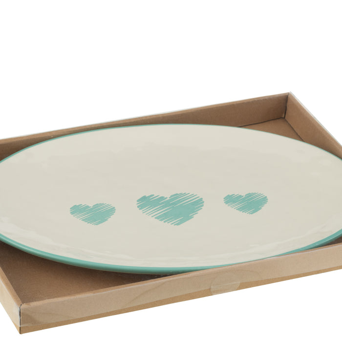 J-Line schaal Ovaal Hart - keramiek - wit|blauw