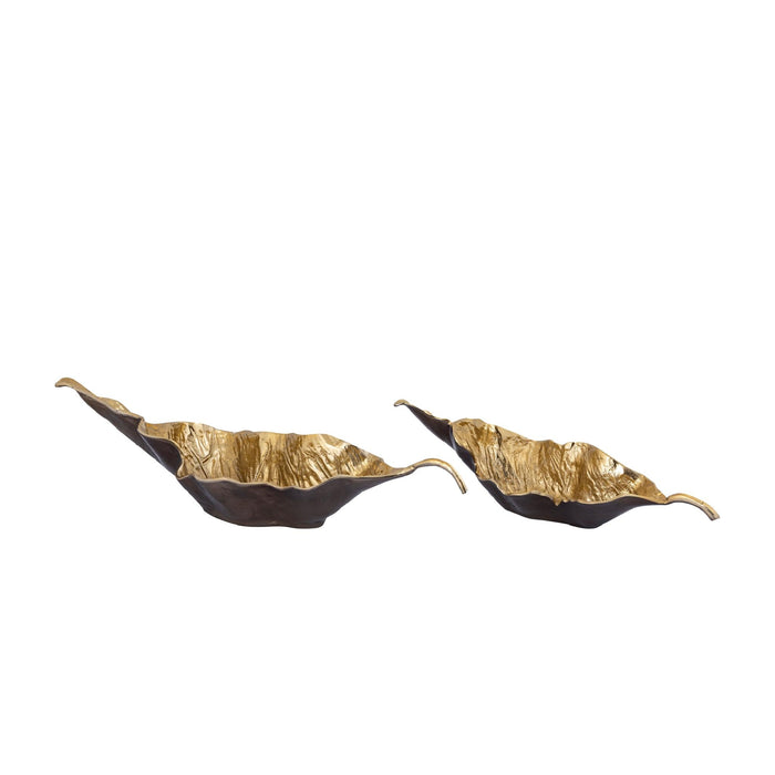PTMD Ycee Brass casted alu leaf bowl gold inside L