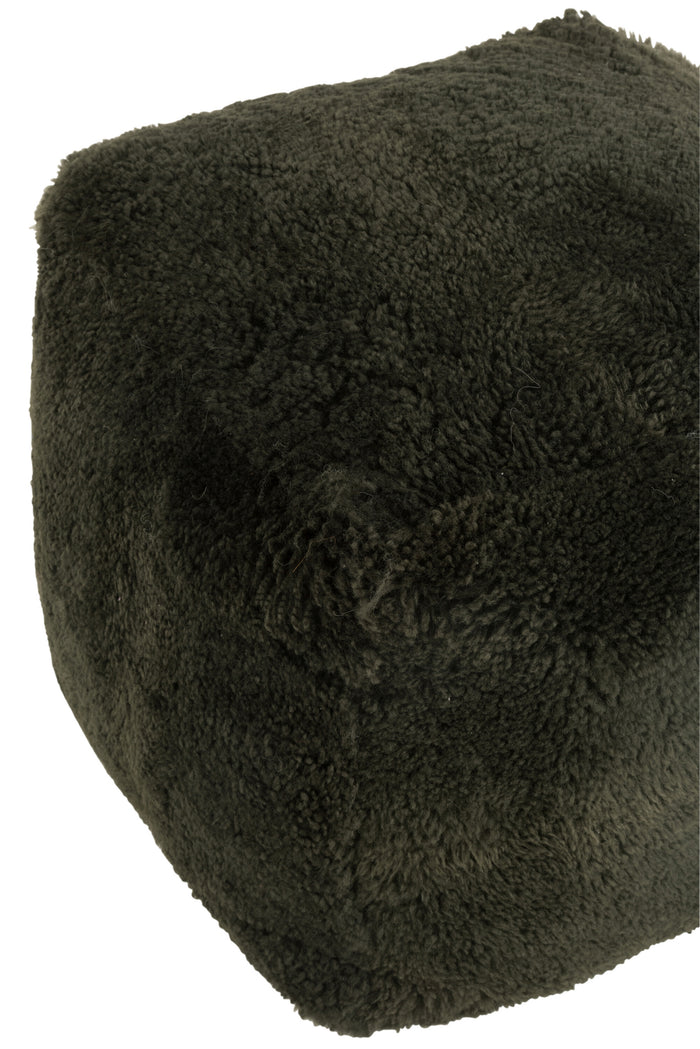 J-Line poef Vierkant Schapenvel - textiel - groen