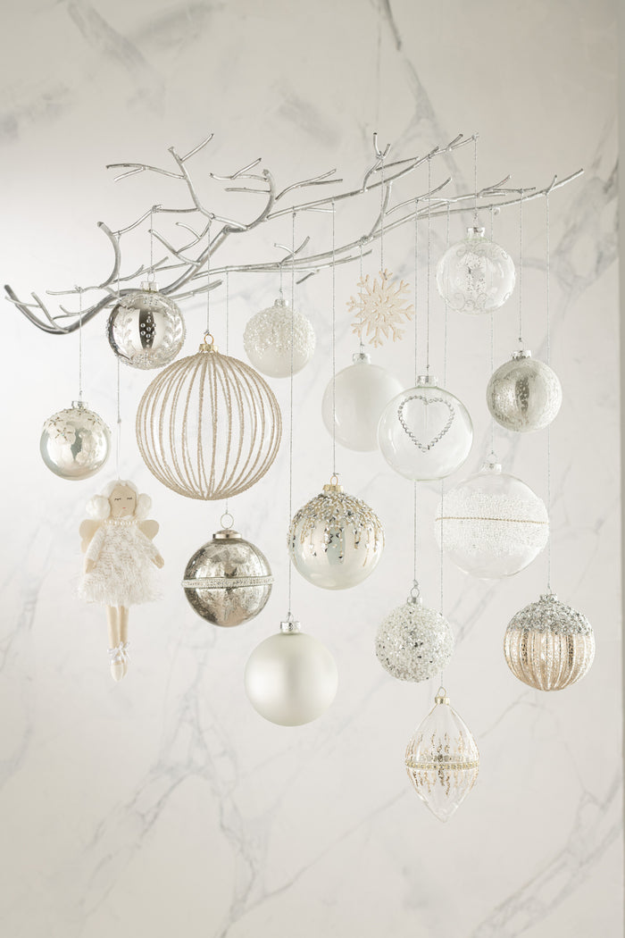 J-Line Kerstballen Hart Strass Zilver Large Set van 4