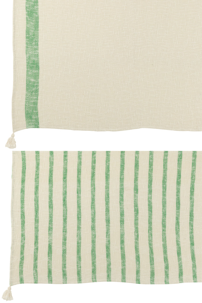 J-Line plaid Strepen + Kwasten - katoen - wit|groen - 2 stuks