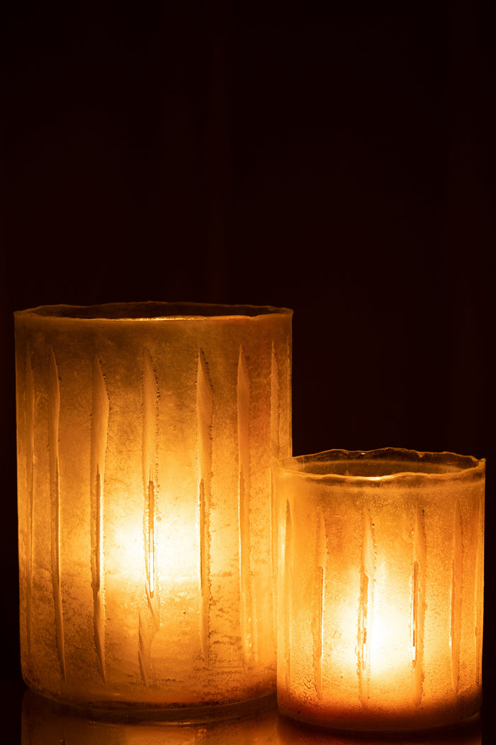 J-Line windlicht Strepen - glas - geel - large