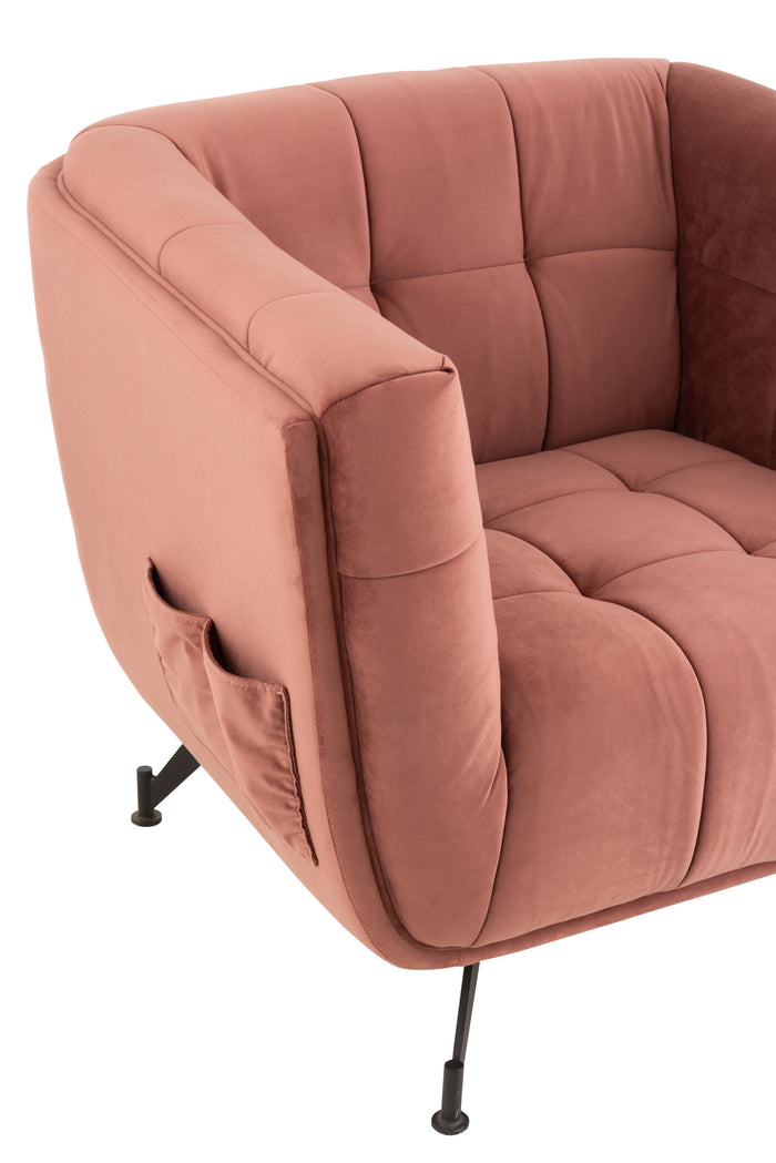 J-Line zetel Lounge 1-zit - textiel|hout|metaal - antiek roze