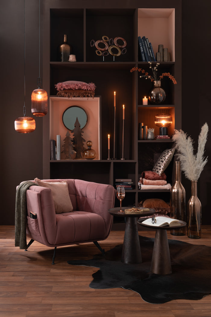 J-Line zetel Lounge 1-zit - textiel|hout|metaal - antiek roze