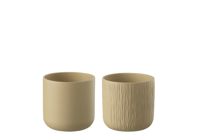 J-Line bloempot Gen - keramiek - beige - small - 2 stuks - Ø 13.5 cm