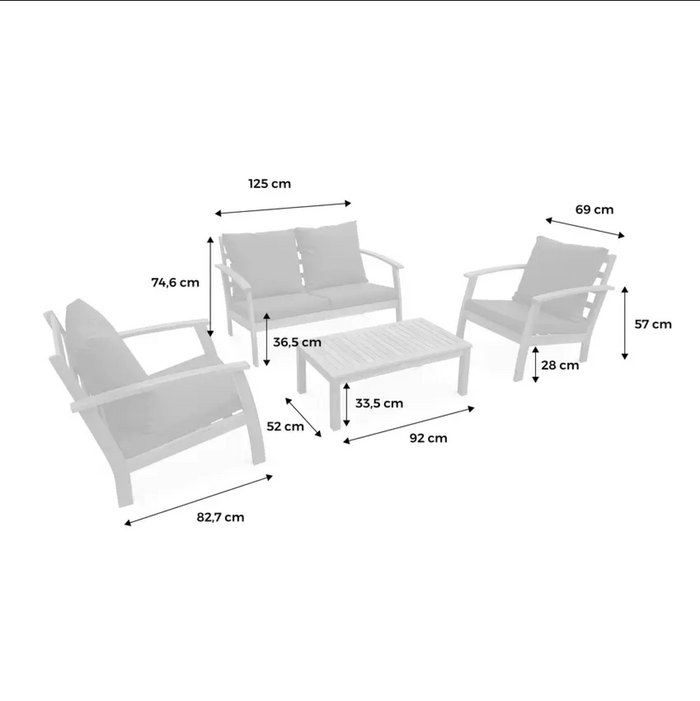 sweeek - Houten loungeset, 4 zitplaatsen