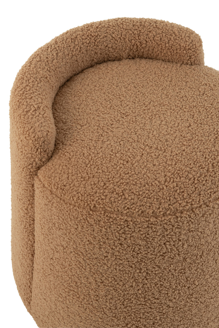J-Line poef teddy rond + rugleuing bouclé - textiel - camel