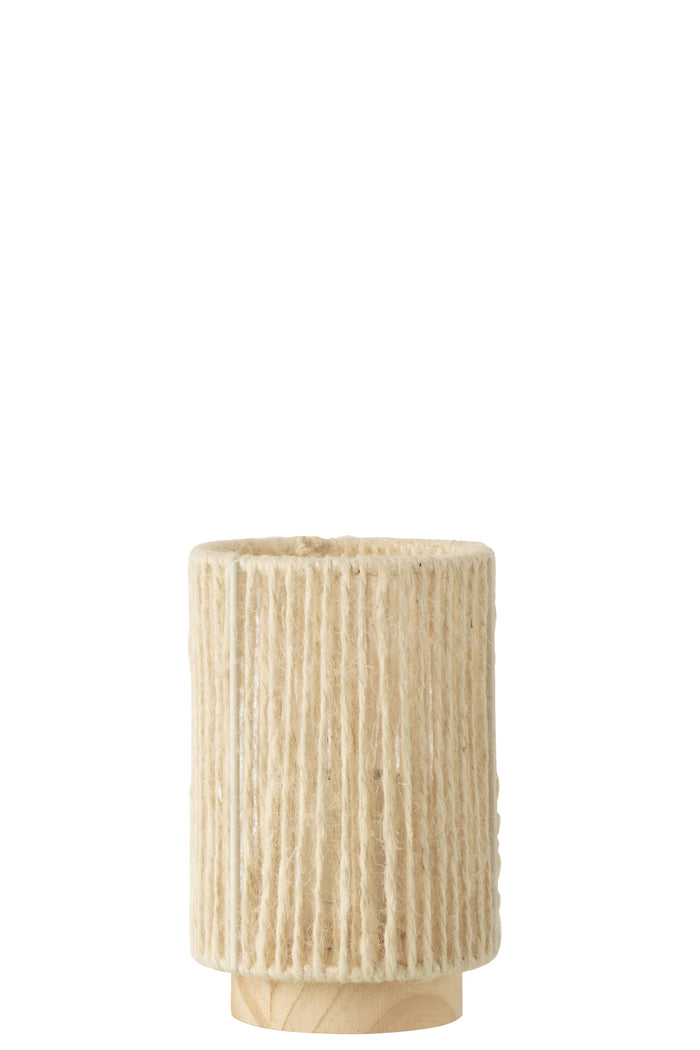 J-Line lamp Cilinder - metaal|katoen - naturel - small - LED lichtjes