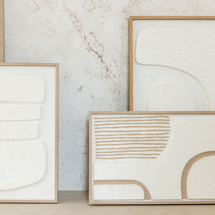 J-Line schilderij Vormen - papier - wit|beige - 2 stuks