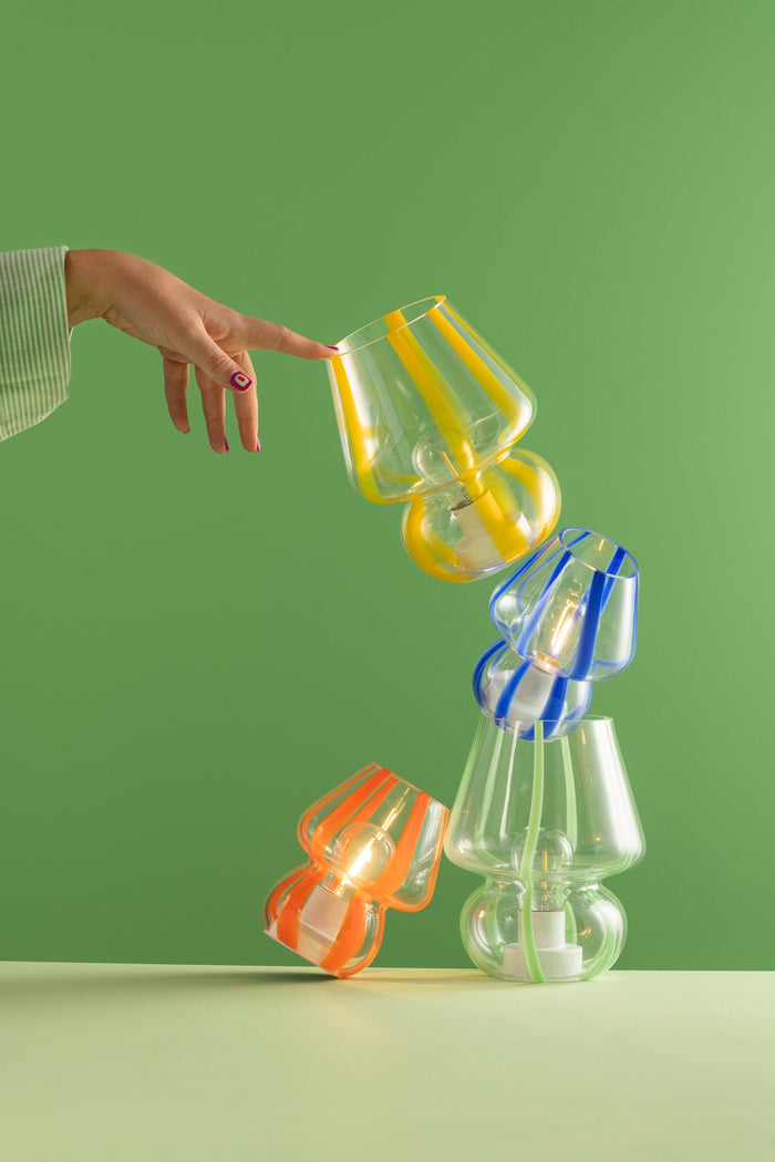 J-Line tafellamp Strepen - glas - transparant|oranje - small