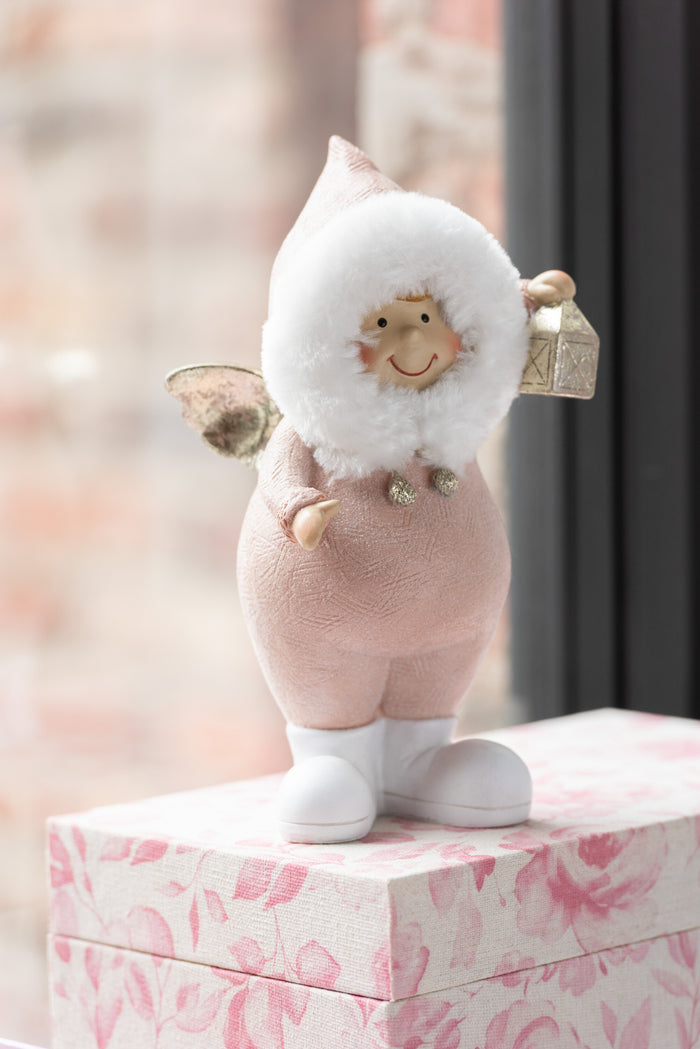 J-Line figuur Engel Ster Lantaarn - polyresin - roze - large - 2 stuks