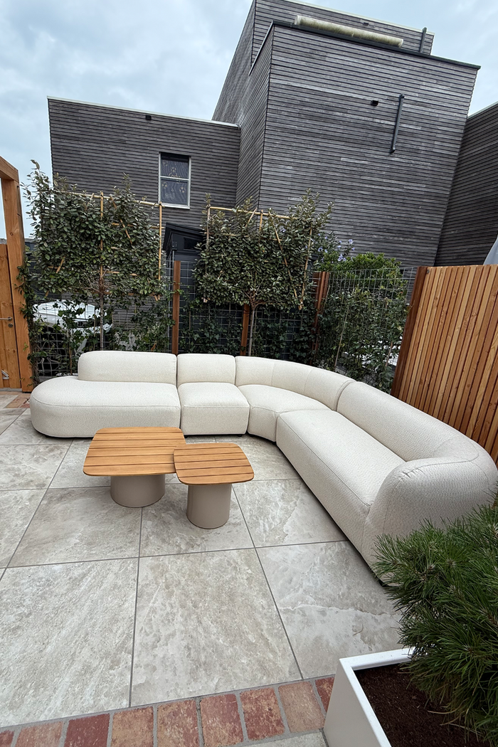 Madeira ronde hoekbank rechts + tussenelement - Naturel Sunbrella