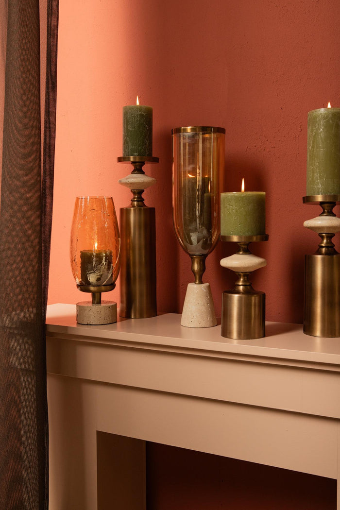 PTMD Nikolaos Brass Candleholder Travertine Round M