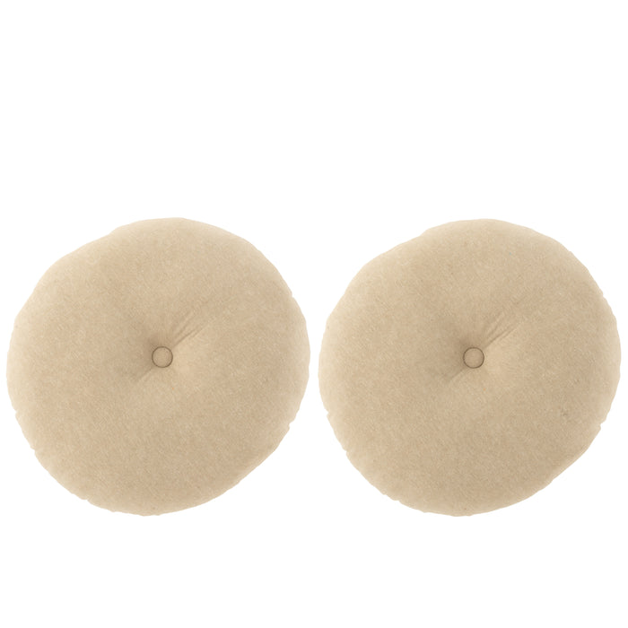 J-Line kussen Rond Bloem - katoen - turquoise|blauw - 2 stuks