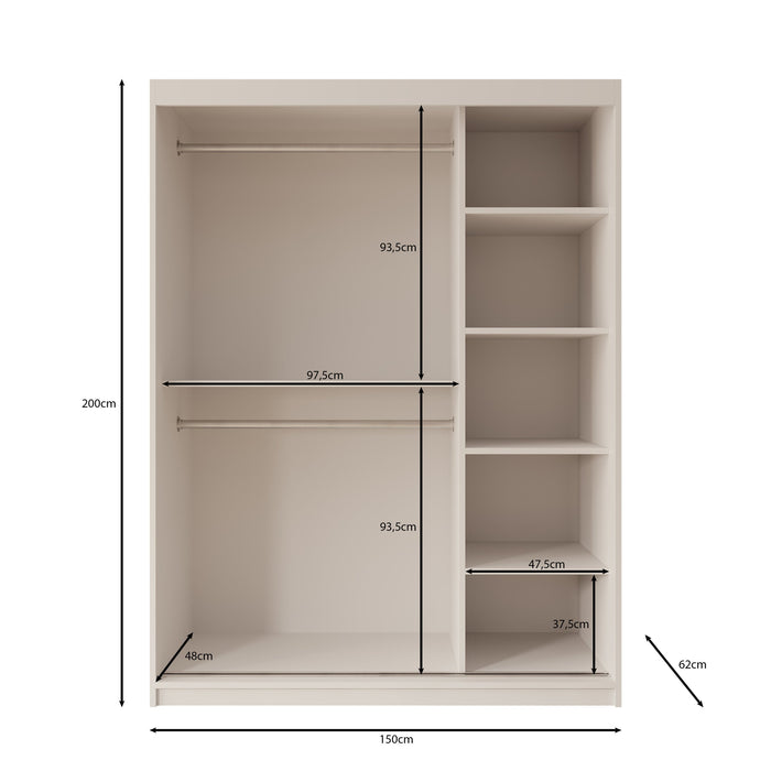 Meubella - Kledingkast Azai - Wit - 150 cm - Met spiegel