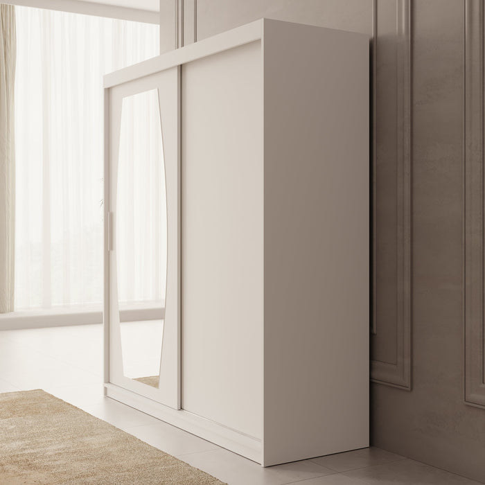 Meubella - Kledingkast Azai - Wit - 180 cm - Met spiegel