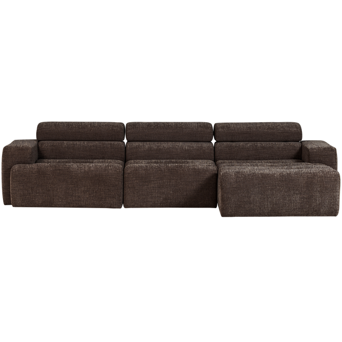 WOOOD Novi Chaise Longue Bank Rechts - Polyester - Donkerbruin Melange