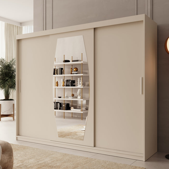 Meubella - Kledingkast Azai - Beige - 250 cm - Met spiegel