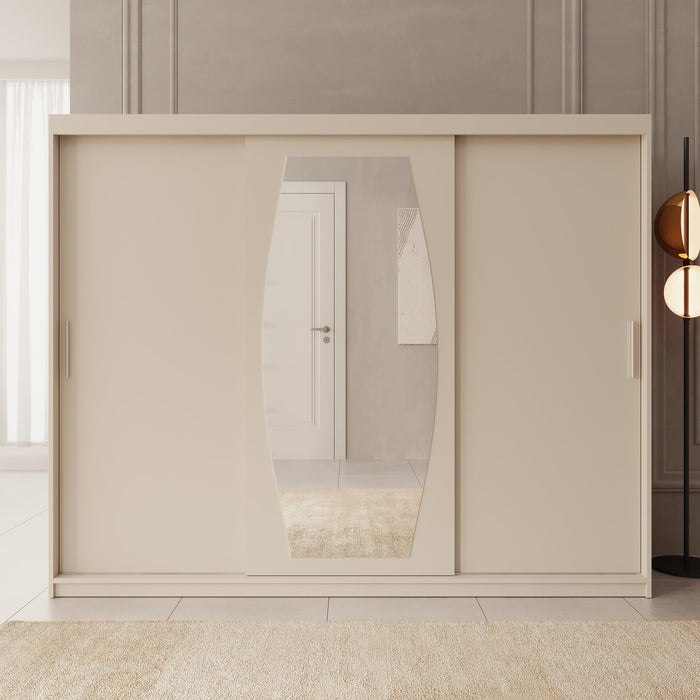 Meubella - Kledingkast Azai - Beige - 250 cm - Met spiegel