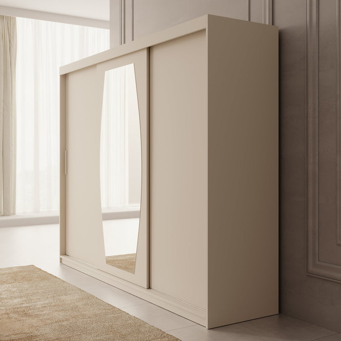 Meubella - Kledingkast Azai - Beige - 250 cm - Met spiegel