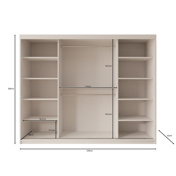 Meubella - Kledingkast Azai - Beige - 250 cm - Met spiegel