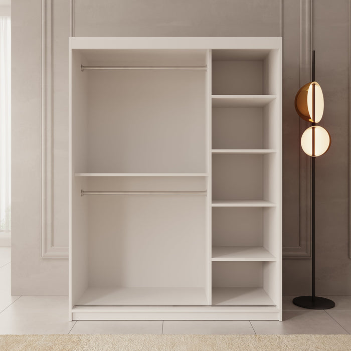 Meubella - Kledingkast Azai - Wit - 150 cm - Met spiegel