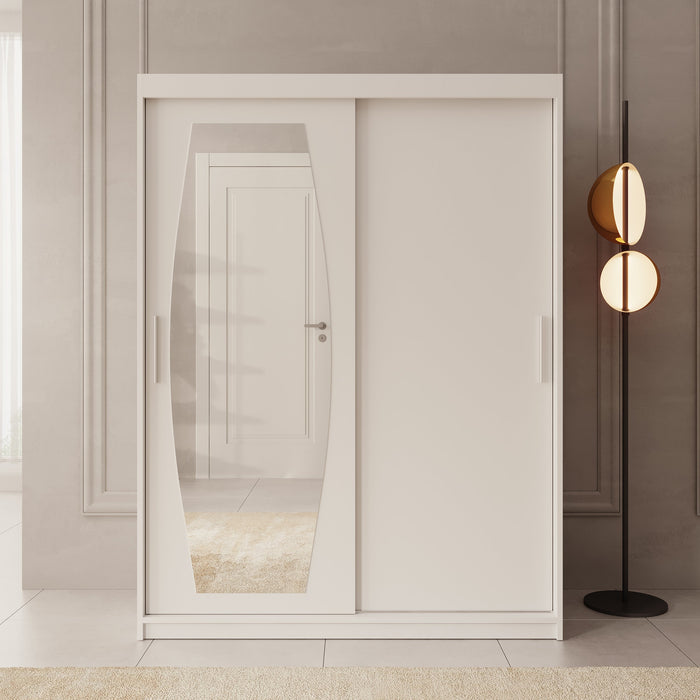 Meubella - Kledingkast Azai - Wit - 150 cm - Met spiegel