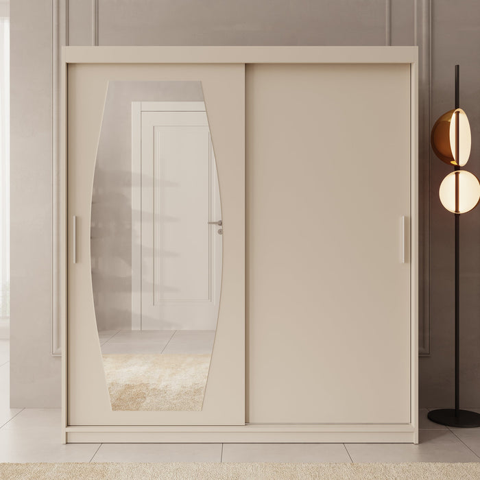 Meubella - Kledingkast Azai - Beige - 180 cm - Met spiegel