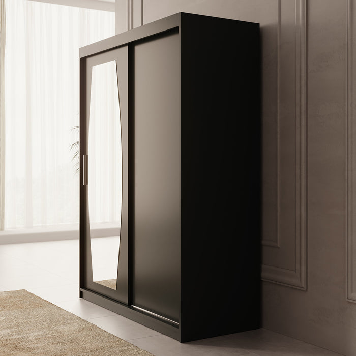 Meubella - Kledingkast Azai - Zwart - 150 cm - Met spiegel