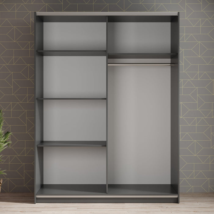 Meubella - Kledingkast Ganaro - Grijs - 150 cm - Met spiegel