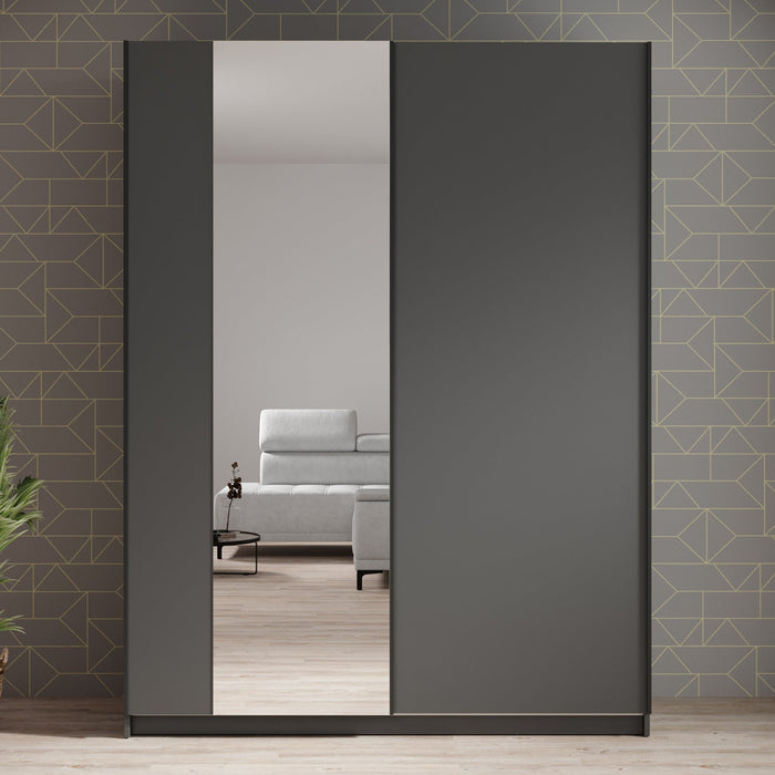 Meubella - Kledingkast Ganaro - Grijs - 150 cm - Met spiegel