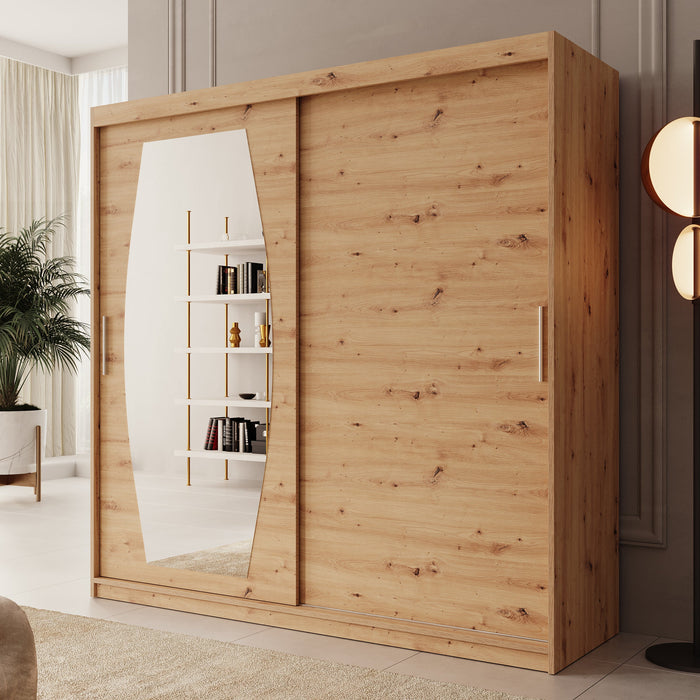 Meubella - Kledingkast Azai - Eiken - 200 cm - Met spiegel