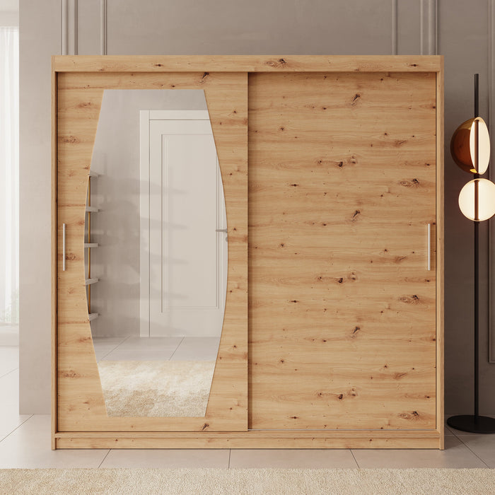 Meubella - Kledingkast Azai - Eiken - 200 cm - Met spiegel