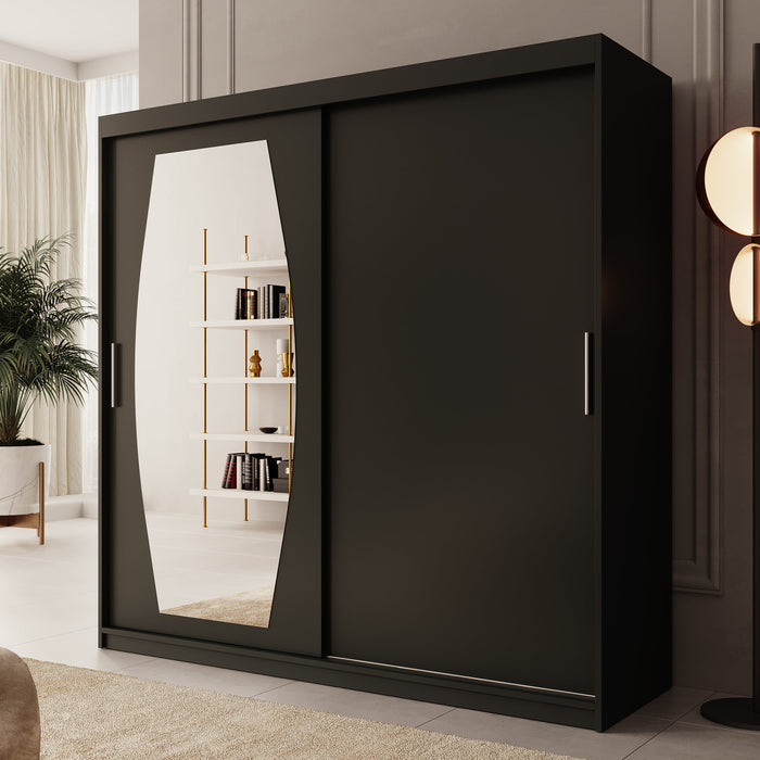 Meubella - Kledingkast Azai - Zwart - 200 cm - Met spiegel