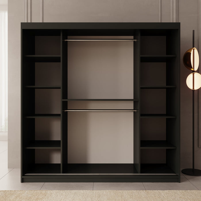 Meubella - Kledingkast Azai - Zwart - 200 cm - Met spiegel