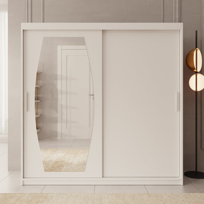 Meubella - Kledingkast Azai - Wit - 200 cm - Met spiegel