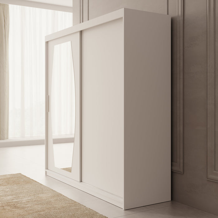 Meubella - Kledingkast Azai - Wit - 200 cm - Met spiegel