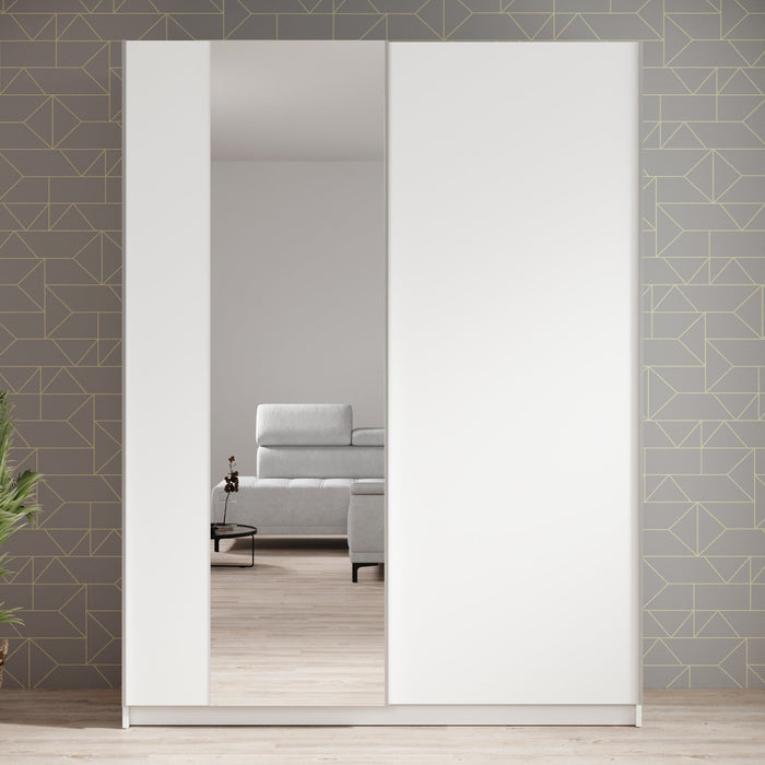 Meubella - Kledingkast Ganaro - Wit - 150 cm - Met spiegel