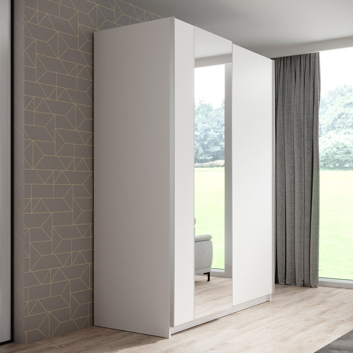 Meubella - Kledingkast Ganaro - Wit - 150 cm - Met spiegel